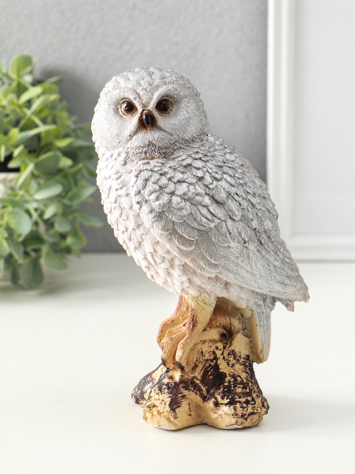 Фигурка полистоун «Сова на коряге», серебро, 9×12×19 см - Фото 1
