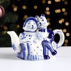 Чайник гжель «Кошки», бело-синий,керамика, - Фото 1