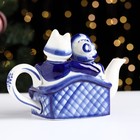 Чайник гжель «Кошки», бело-синий,керамика, - Фото 3