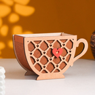 Кашпо деревянное 18.3×8.1×11 см уникальное "Чашечка чая, с сердцем", морёный - фото 8846823