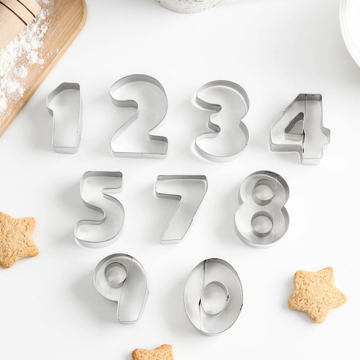 Набор форм для печенья «Цифры», 9 шт, цвет хромированный - Фото 1
