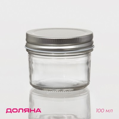 Банка для сыпучих Доляна «Сильвер», 100 мл, 7×5.5 см, с металлической крышкой, стекло, прозрачная
