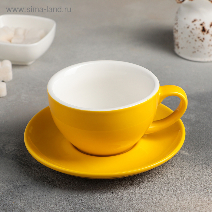 Чайная пара «Карамель»: чашка 250 мл, блюдце 15,5 см, цвет жёлтый - Фото 1