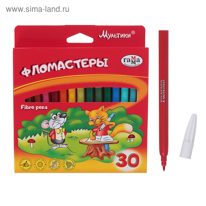 Фломастеры 30 цветов Гамма "Мультики", картонная упаковка , европодвес 180319_08 - Фото 1