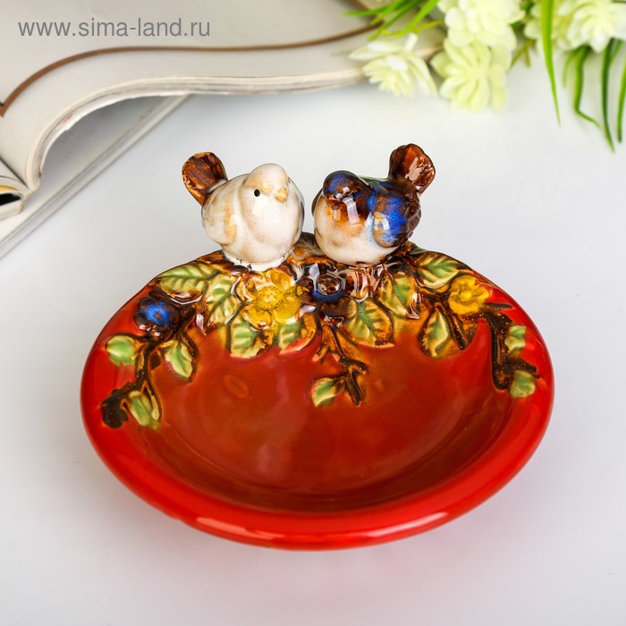 Сувенир керамика подставка "Птички на тарелочке" 7х13,5х14,5 см - Фото 1