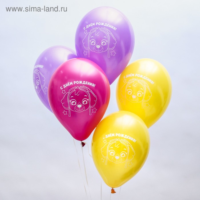 Воздушные шары «С Днём Рождения», Щенячий патруль, 5 шт., 12" - Фото 1