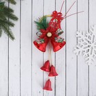 Украшение новогоднее "Колокольчики на подвесе с цветком и веточкой" 12х30 см, красный - фото 4589666