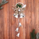 Украшение новогоднее "Колокольчики на кольце с цветком с листьями" 12х30 см, серебро - фото 318214495