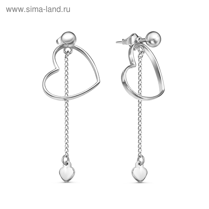 Серьги LOVE STORY висячие «Сердца», родирование - Фото 1
