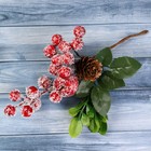 Декор "Зимние грезы" ягоды иней шишка листья 18 см - фото 2886967