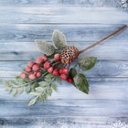 Декор "Зимние грезы" ветка листья ягоды шишка, 27 см - Фото 2
