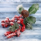 Декор "Зимние грезы" ягоды шишка иней хвоя, 26 см - фото 6199479