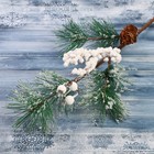 Декор "Зимние грезы" ветка хвои с шишкой и ягодами 50 см - фото 2886973