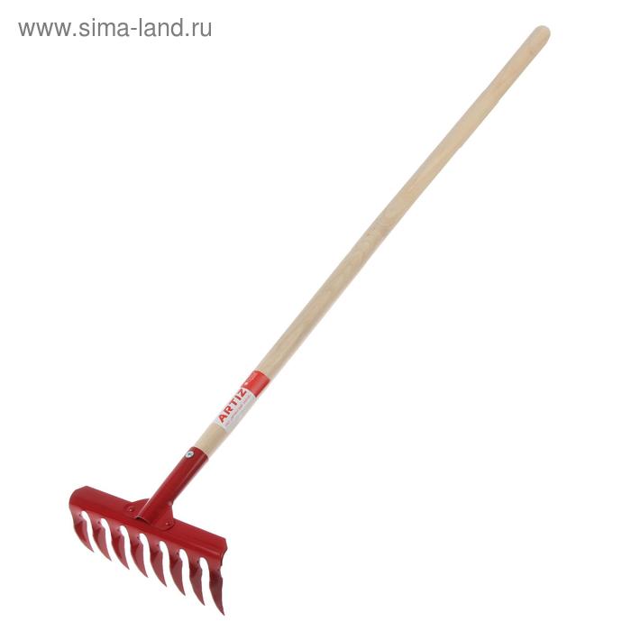 Грабли прямые, повёрнутый зубец, 8 зубцов, деревянный черенок - Фото 1