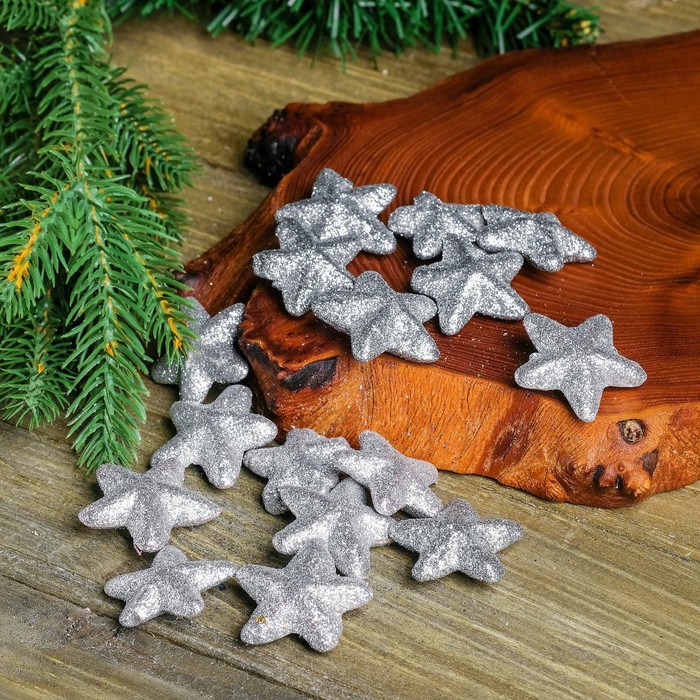 Фигурка для поделок и декора «Звезда», набор 15 шт., размер 1 шт. 3.5×3.5×2 см, цвет серебро - Фото 1