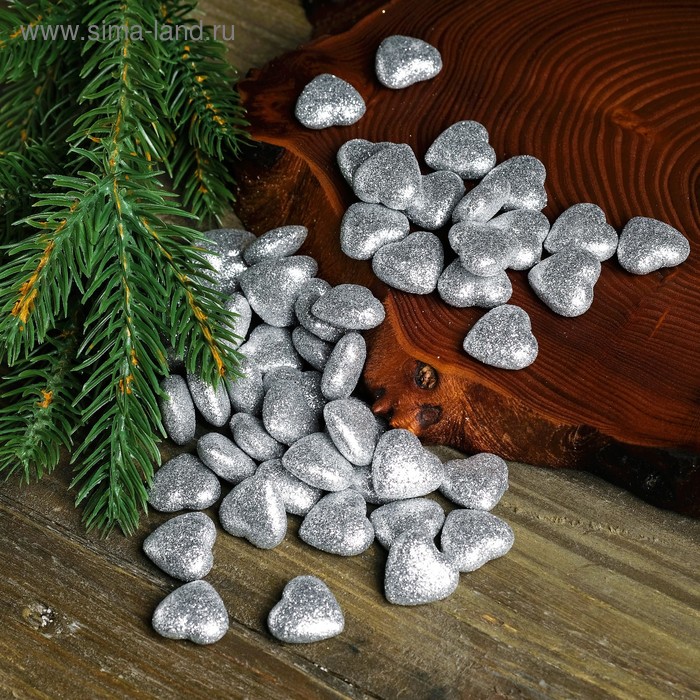 Фигурка для поделок и декора "Сердце", набор 50 шт., размер 1 шт. 1,5×1,5×0,5 см, цвет серебро - Фото 1