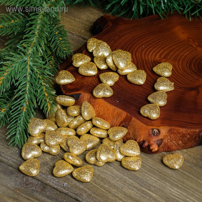 Фигурка для поделок и декора «Сердце», набор 50 шт., размер 1 шт. 1,5×1,5×0,5 см, цвет золото - Фото 1