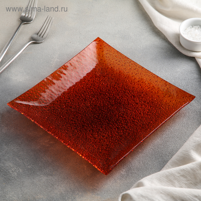 Тарелка квадратная, 22,5×22,5 см, цвет оранжевый - Фото 1