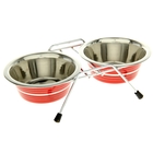 Набор: миска двойная цветная с полосой на подставке VM-3000(G), 2*360 мл - Фото 1