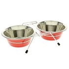 Набор: миска двойная цветная с полосой на подставке, VM-3000(C), 2 х 950 мл, микс - Фото 1