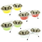 Набор: миска двойная цветная с полосой на подставке, VM-3000(C), 2 х 950 мл, микс - Фото 2