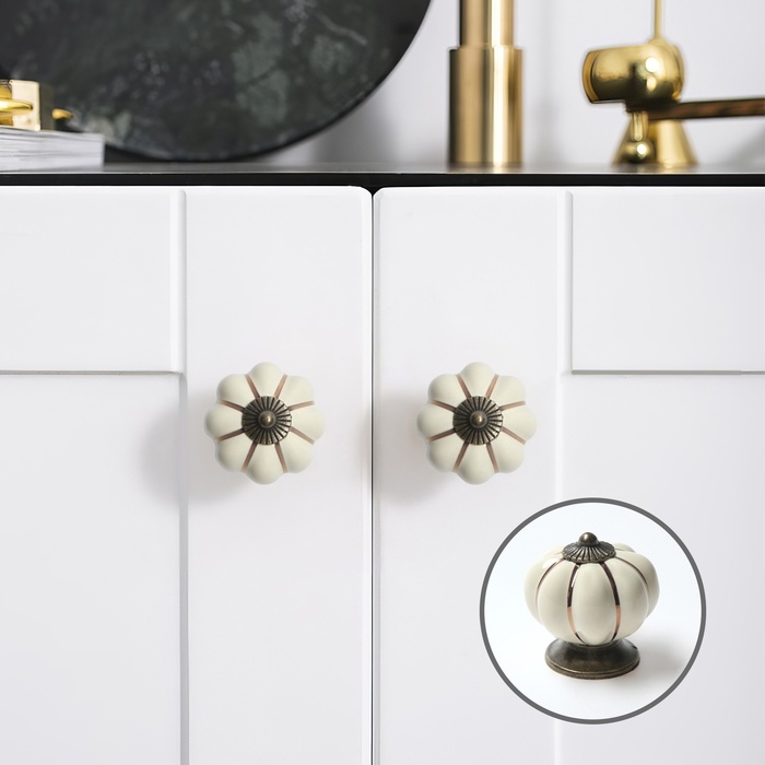 Ручка кнопка PEONY Ceramics 001, керамическая, бежевая - Фото 1