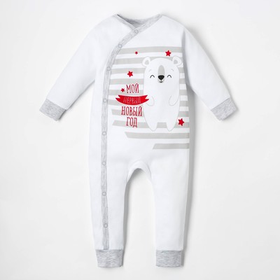 Комбинезон Крошка Я "Новогодний медвежонок", белый, р.24, рост 68-74