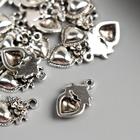 Декор для творчества металл "Сердце с цветком" серебро 2х1 см - Фото 3