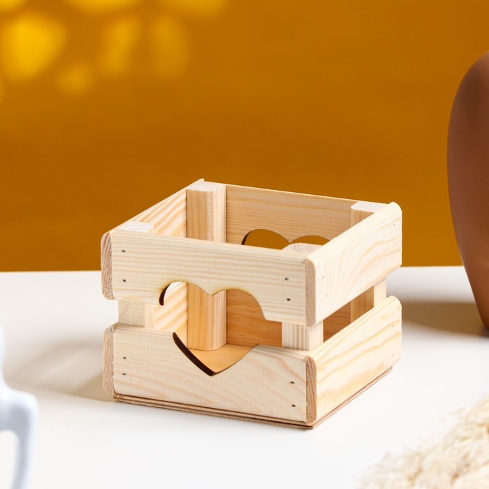 Кашпо для цветов "Однушка лайт. Сердце", 12×11×9 см, деревянное - Фото 1