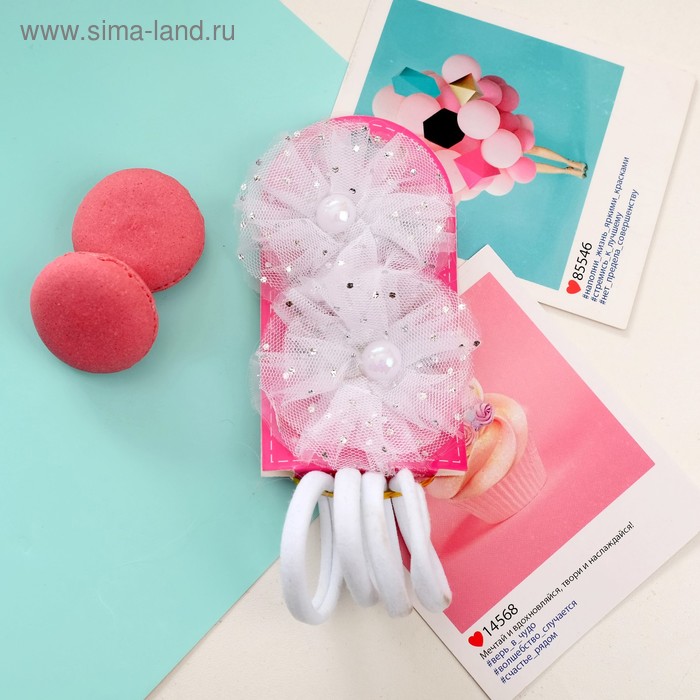 Набор для волос "Милашка" (2 зажима, 4 резинки) перелив белый - Фото 1