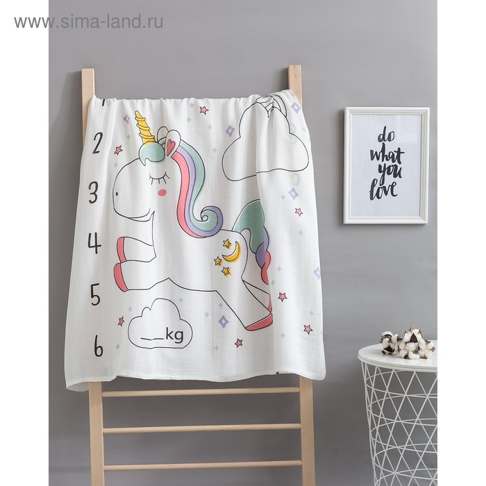 Пелёнка муслиновая Крошка Я «Единорог» 110×120 см, 70% бамбук, 30% хлопок - Фото 1