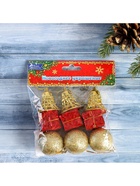 Ёлочные игрушки «Гранд», набор 9 шт., (3 шара, 3 подарка, 3 колокольчика) красно-золотой - фото 7630335