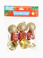 Ёлочные игрушки «Гранд», набор 9 шт., (3 шара, 3 подарка, 3 колокольчика) красно-золотой - фото 7630339