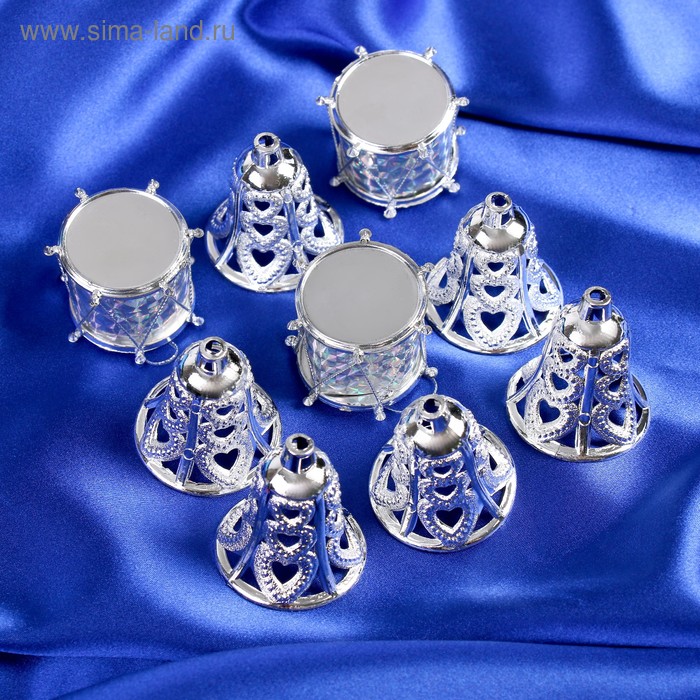 Ёлочные игрушки 9 шт. «Зимнее волшебство. Кружева» пластик, серебро - Фото 1