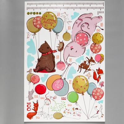 Ростомер-наклейка интерьерная «Зверята с воздушными шариками», 60×90 см