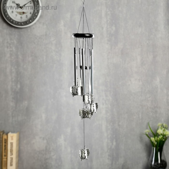 Музыка ветра металл, пластик "Бабочки" 5 трубок 6 бабочек 55х8,5х8,5 см - Фото 1