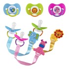 Соска - пустышка силиконовая классическая, с цепочкой и прищепкой, от 0 мес., цвета МИКС - Фото 1