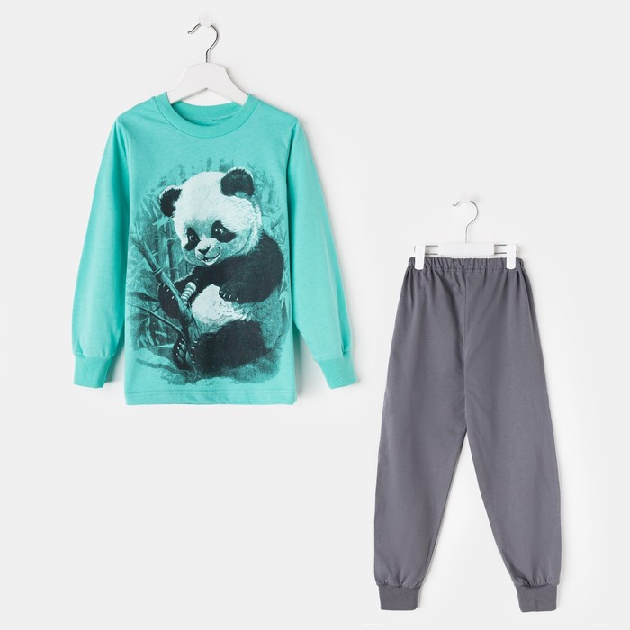 Пижама для мальчика, цвет бирюзовый/панда, рост 86-52 см - Фото 1