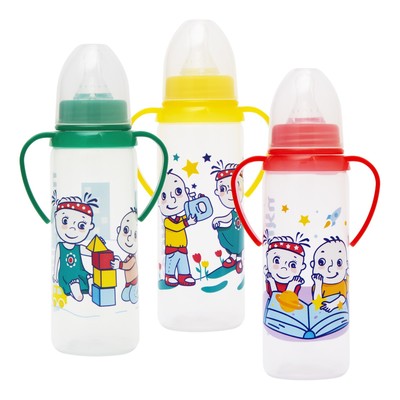 Бутылочка для кормления с ручками и силиконовой соской, 250 мл, от 6 мес., цвета МИКС