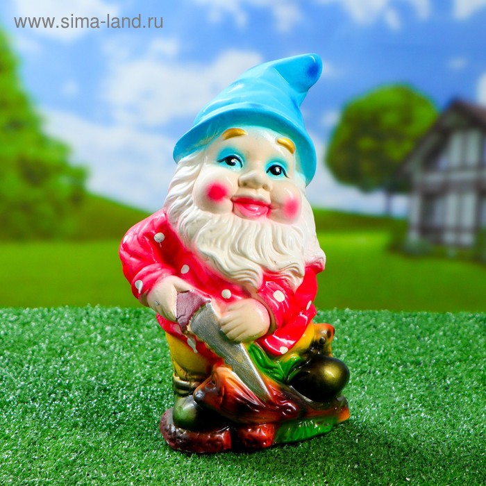 Садовая фигура "Гном с пилой в красной рубашке" - Фото 1