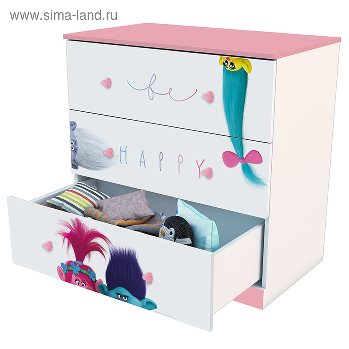 Комод Polini kids Fun 3290 «Тролли», цвет розовый - Фото 1