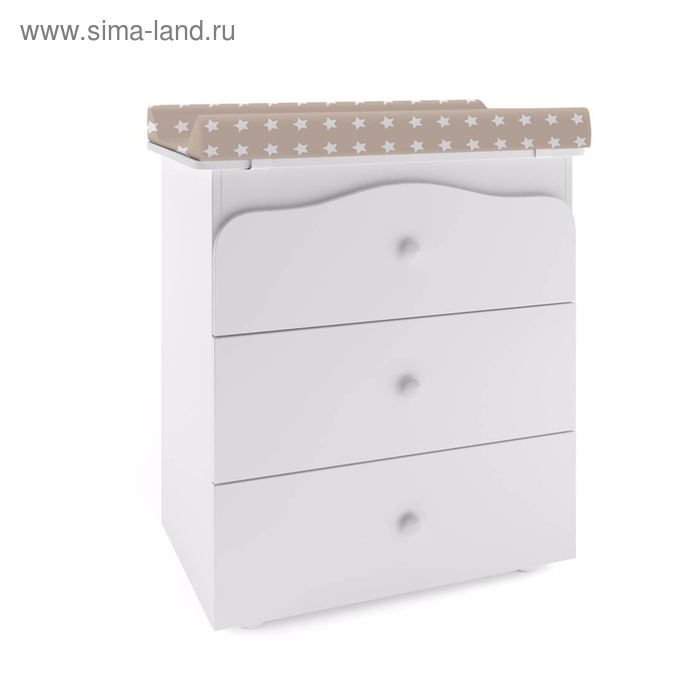 Комод с ванночкой Polini kids Basic 3275, цвет белый-звезды макиато - Фото 1