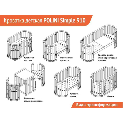 Кровать детская Polini Kids Simple 911, белая