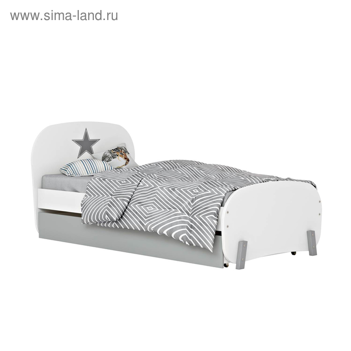 Кровать детская Polini kids Mirum 1915 c ящиком, цвет белый с серым - Фото 1