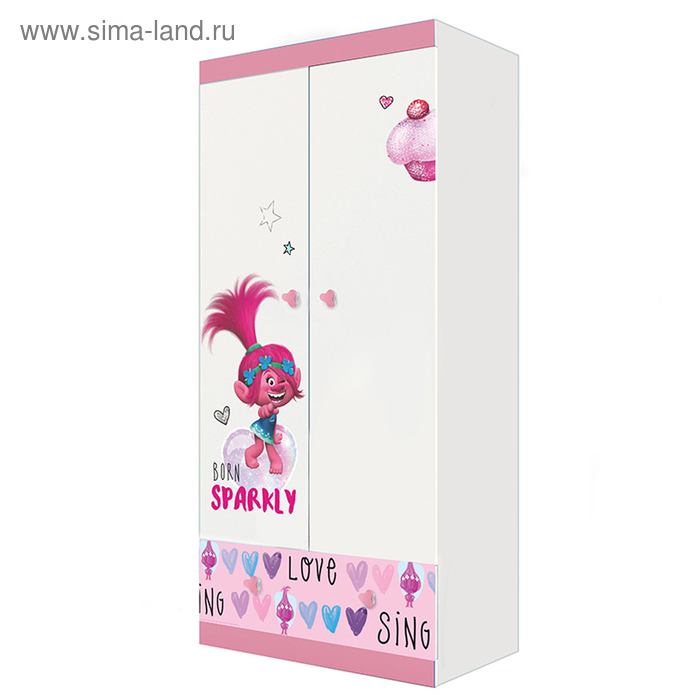 Шкаф двухсекционный Polini kids Fun 890 «Тролли», розовый - Фото 1