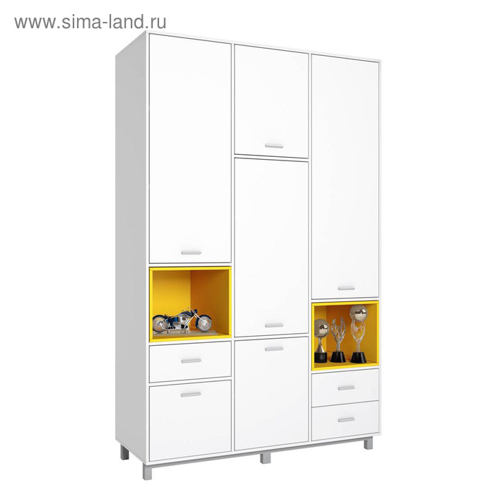 Шкаф трехсекционный Polini kids Mirum 2335, белый/жёлтый - Фото 1