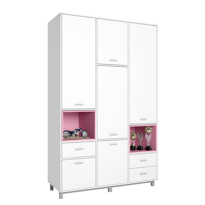 Шкаф трехсекционный Polini kids Mirum 2335, белый/розовый - фото 1907020515