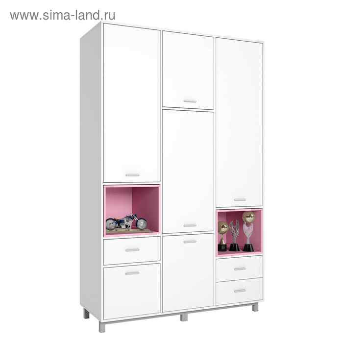 Шкаф трехсекционный Polini kids Mirum 2335, белый/розовый - Фото 1