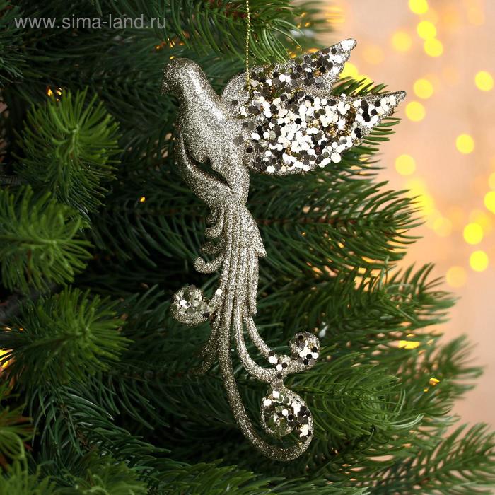 Ёлочная игрушка «Зимнее волшебство. Птица» пластик, сияние 9.5×16 см, золото - Фото 1