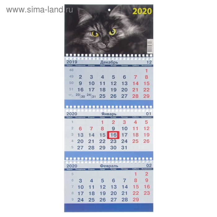 Календарь квартальный, трио "Коты-1" 2020 год, 20х47см - Фото 1